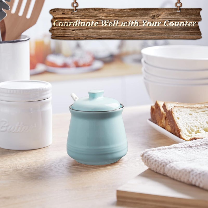 DAYYET Sugar Bowl with Lid and Spoon, 12 oz Ceramic Sugar Bowl with Spoon, Sugar Container for Coffee Bar, Sugar Jar Sugar Dispenser Bowl, Turquoise Kitchen Decor and Accessories - Image 3