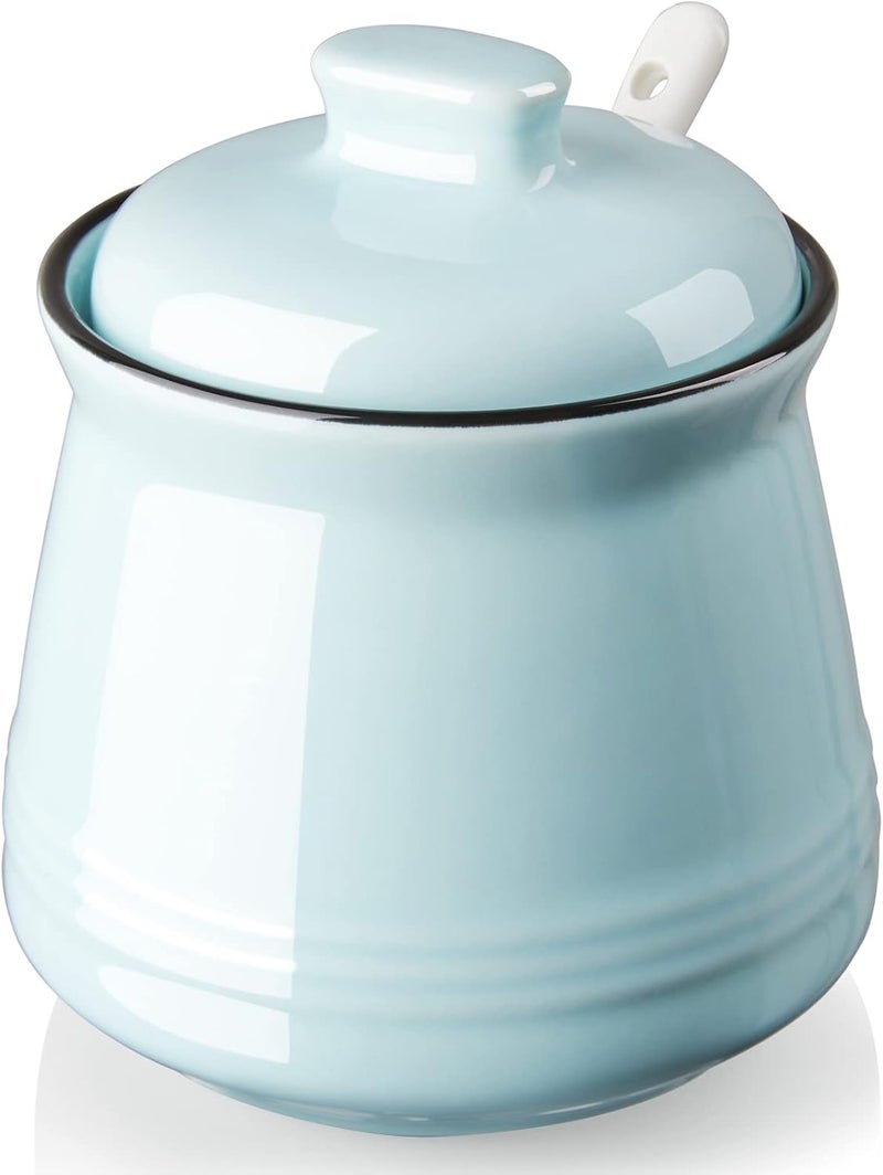 DAYYET Sugar Bowl with Lid and Spoon, 12 oz Ceramic Sugar Bowl with Spoon, Sugar Container for Coffee Bar, Sugar Jar Sugar Dispenser Bowl, Turquoise Kitchen Decor and Accessories - Image 1