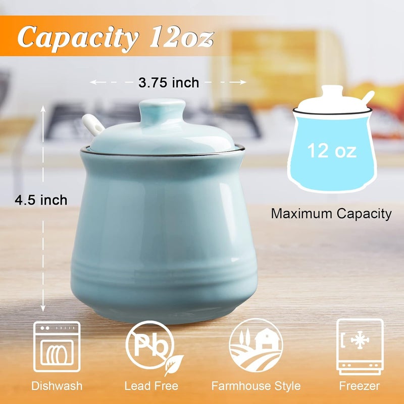 DAYYET Sugar Bowl with Lid and Spoon, 12 oz Ceramic Sugar Bowl with Spoon, Sugar Container for Coffee Bar, Sugar Jar Sugar Dispenser Bowl, Turquoise Kitchen Decor and Accessories - Image 2