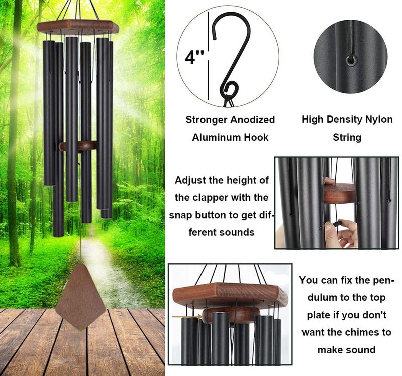 Reliancer Reliancer Memorial Wind Chime Outdoor Large Deep Tone Amazing Grace WindChime with 6 Aluminum Tubes Elegant Melodic Sympathy Chimes Windbell HomeGarden Decor Patio Balcony Gift 31 Black  - Image 4