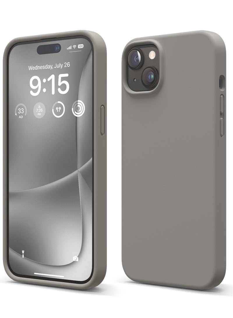 Elago Liquid Silicone for iPhone 15 PLUS Case Cover Full Body Protection, Shockproof, Slim, Anti-Scratch Soft Microfiber Lining - Medium Gray