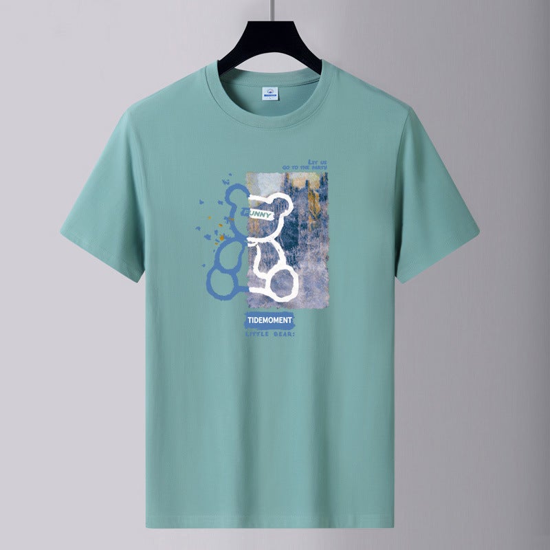 2025 Summer New Men's Round Neck Cotton Short Sleeve T-Shirt Youth Fashion Printed Loose Large Size Trendy Versatile T-Shirt - Image 1