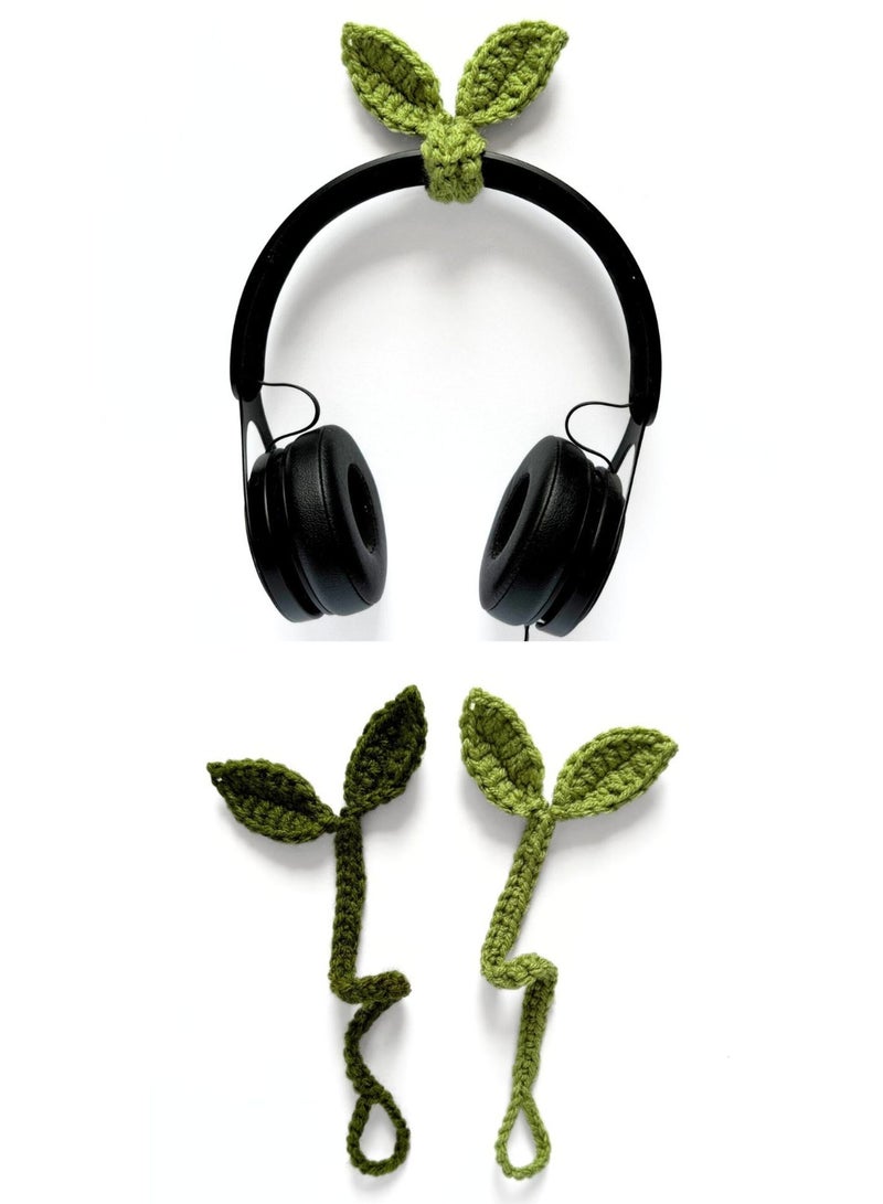 Handmade Crochet Leaf Cable Organizer & Headphone Accessory – Cute Yarn Cord Holder, Earphone Decor, Bag Charm & Keychain - Image 1