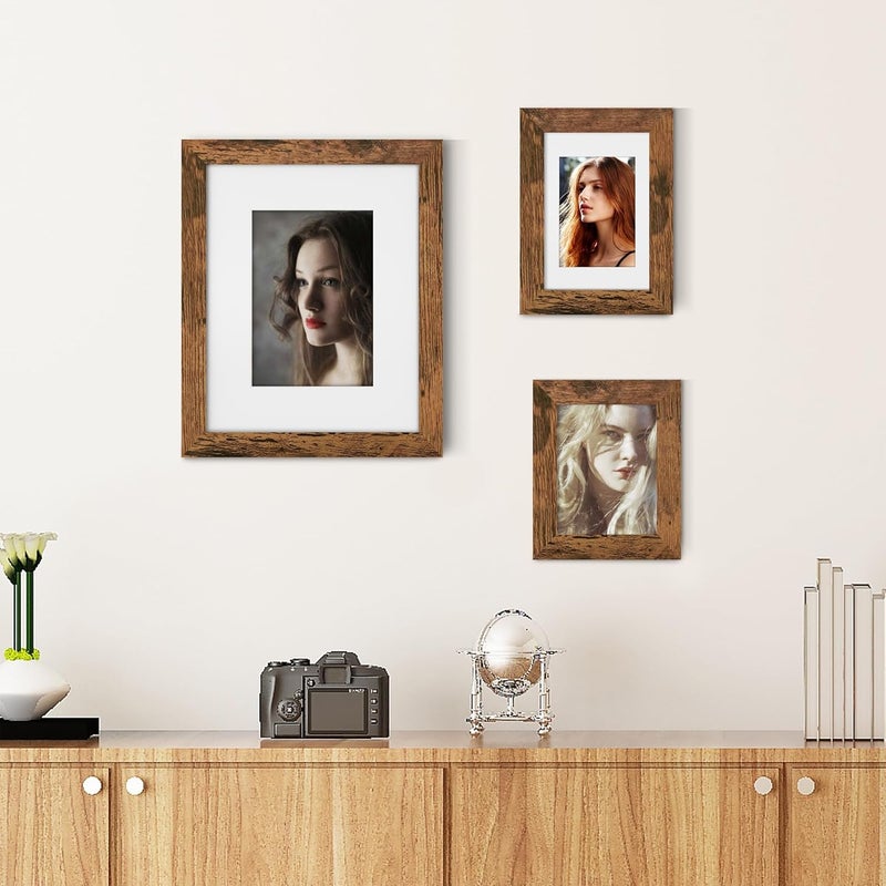 Picrit 4x6 Picture Frame Set of 12, Display 3.5x5 with Mat or 4x6 without Mat, Photo Frames for Wall Mounting or Table Top Display, Brown - Image 5