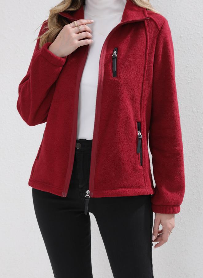 Take Two Red Fleece Jacket with Zip Pockets - Image 4