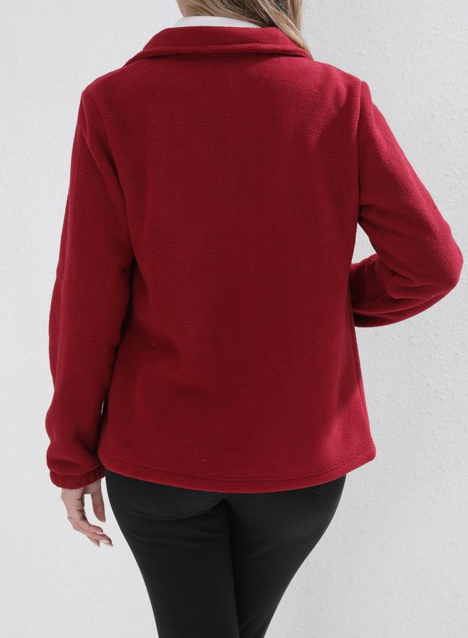 Take Two Red Fleece Jacket with Zip Pockets - Image 2