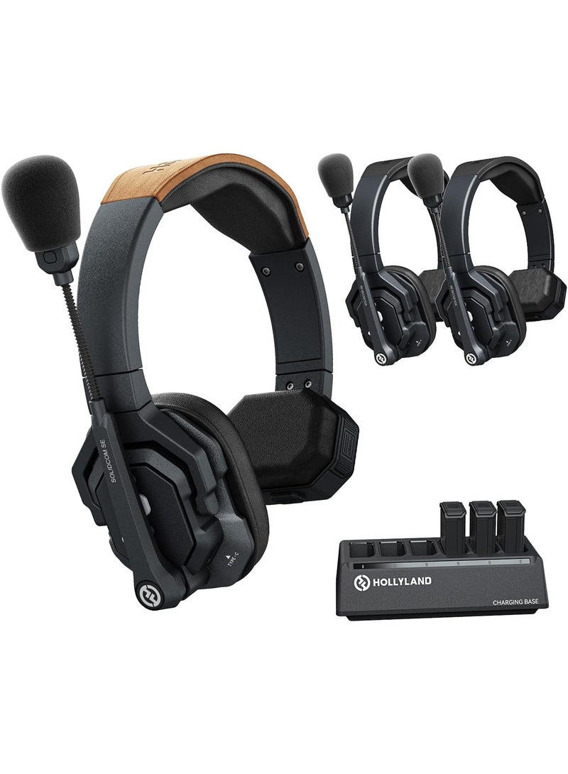Hollyland Solidcom SE-3S Wireless Intercom System – 3-Person Full-Duplex Headset Kit, Dual-Mic ENC, 350m Range, Water & Wind Resistant, Professional Communication for Live Production - Image 1