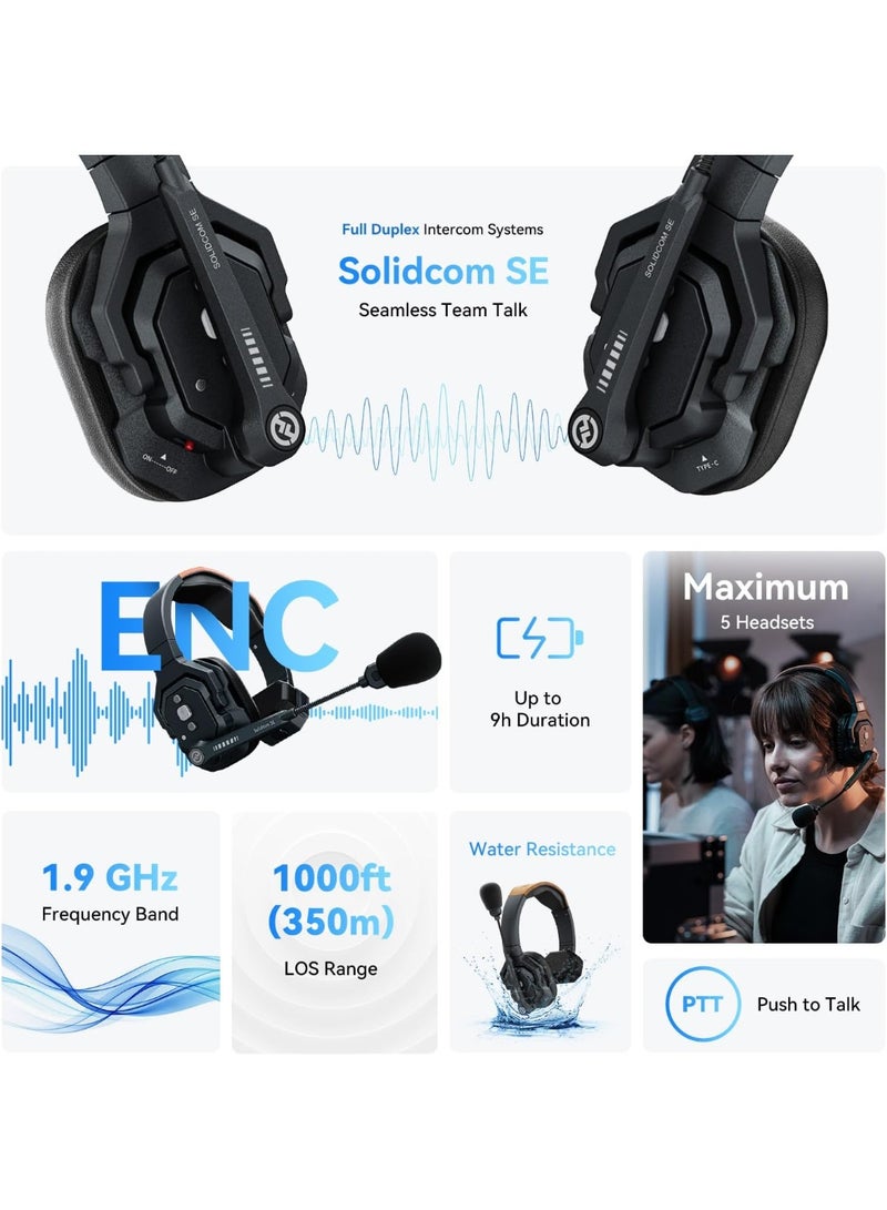 Hollyland Solidcom SE-3S Wireless Intercom System – 3-Person Full-Duplex Headset Kit, Dual-Mic ENC, 350m Range, Water & Wind Resistant, Professional Communication for Live Production - Image 2