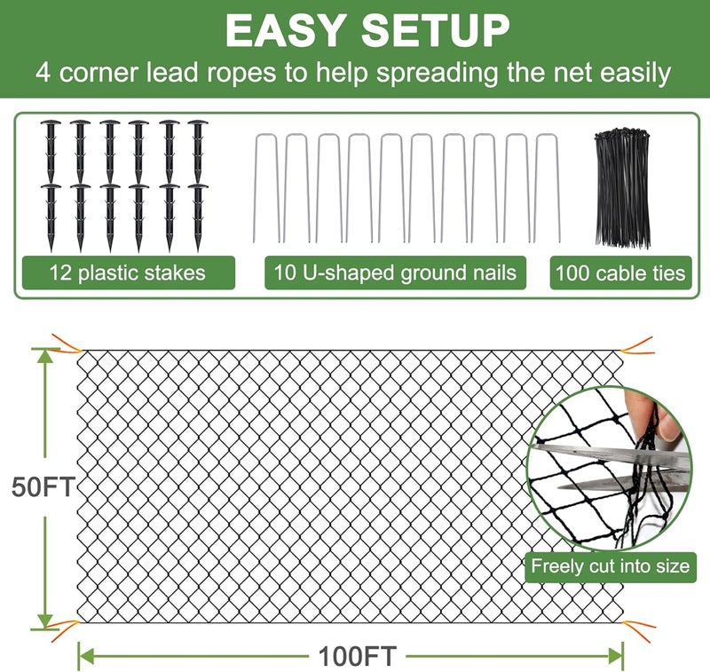 DQS Bird Netting - 50’ x 100’ Garden Net with 1” Square Mesh Protect Fruit Trees from Poultry and Deer, Heavy Duty Garden Netting as Fruit Net, Aviary Netting for Farm, Orchard - Image 5