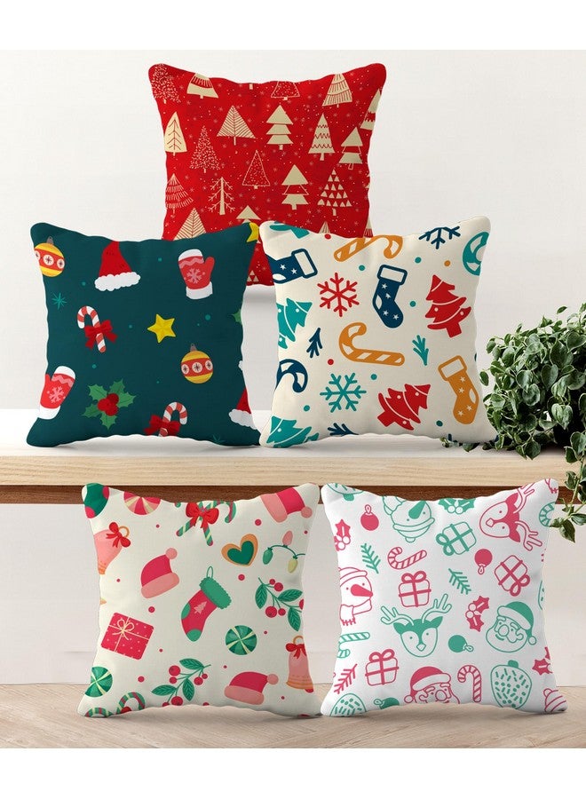 HOOPY Canvas Set of 5 Designer Decorative Throw Pillow/Cushion Covers (16 Inch X 16 Inch, Christmas, 100 TC,Multicolor - Image 1