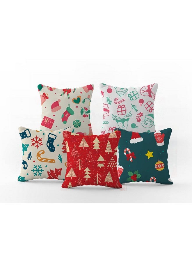 HOOPY Canvas Set of 5 Designer Decorative Throw Pillow/Cushion Covers (16 Inch X 16 Inch, Christmas, 100 TC,Multicolor - Image 4
