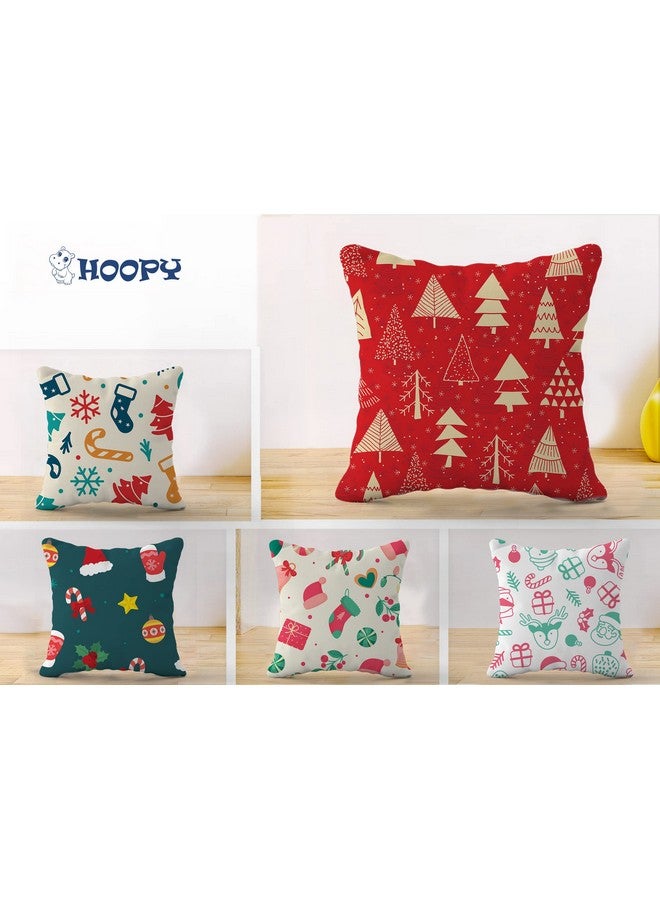 HOOPY Canvas Set of 5 Designer Decorative Throw Pillow/Cushion Covers (16 Inch X 16 Inch, Christmas, 100 TC,Multicolor - Image 2