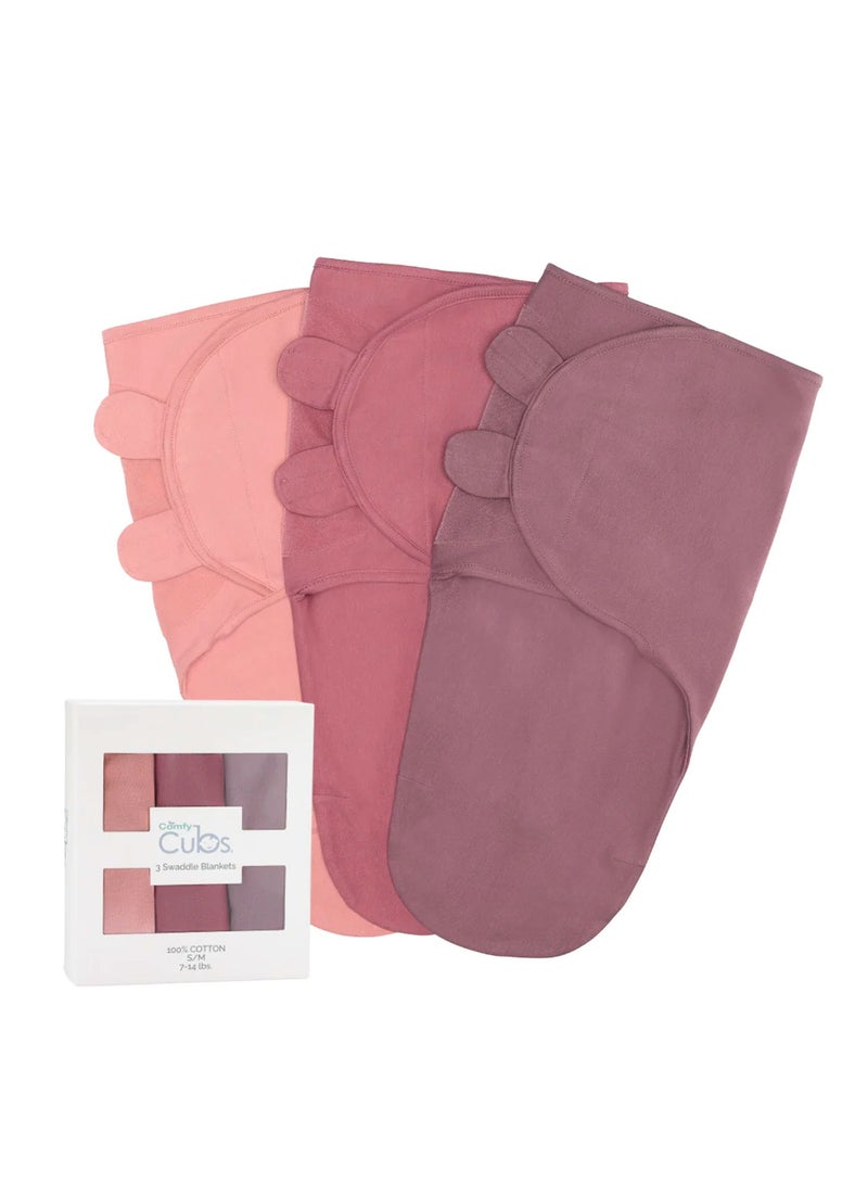 Comfy Cubs Muslin Swaddle Blankets and Easy Adjustable 3 Pack Infant Sleep Sack Wrap Newborn Babies Large Bundled ( Blush/Mauve/Mulberry) - Image 1