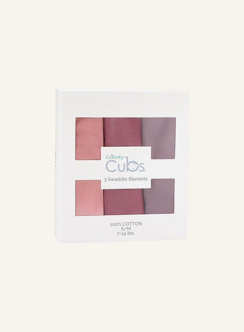 Comfy Cubs Muslin Swaddle Blankets and Easy Adjustable 3 Pack Infant Sleep Sack Wrap Newborn Babies Large Bundled ( Blush/Mauve/Mulberry) - Image 3