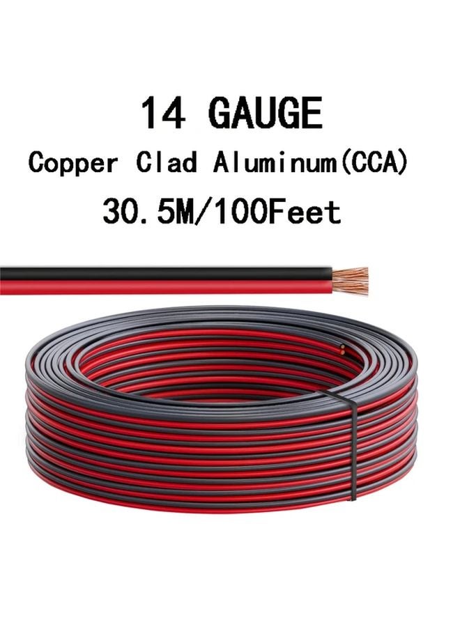 14AWG 1200 بوصة سلك ألومنيوم مكسو بالنحاس الأحمر والأسود كابل مكبرات صوت مرن 12V 24V DC - Image 1