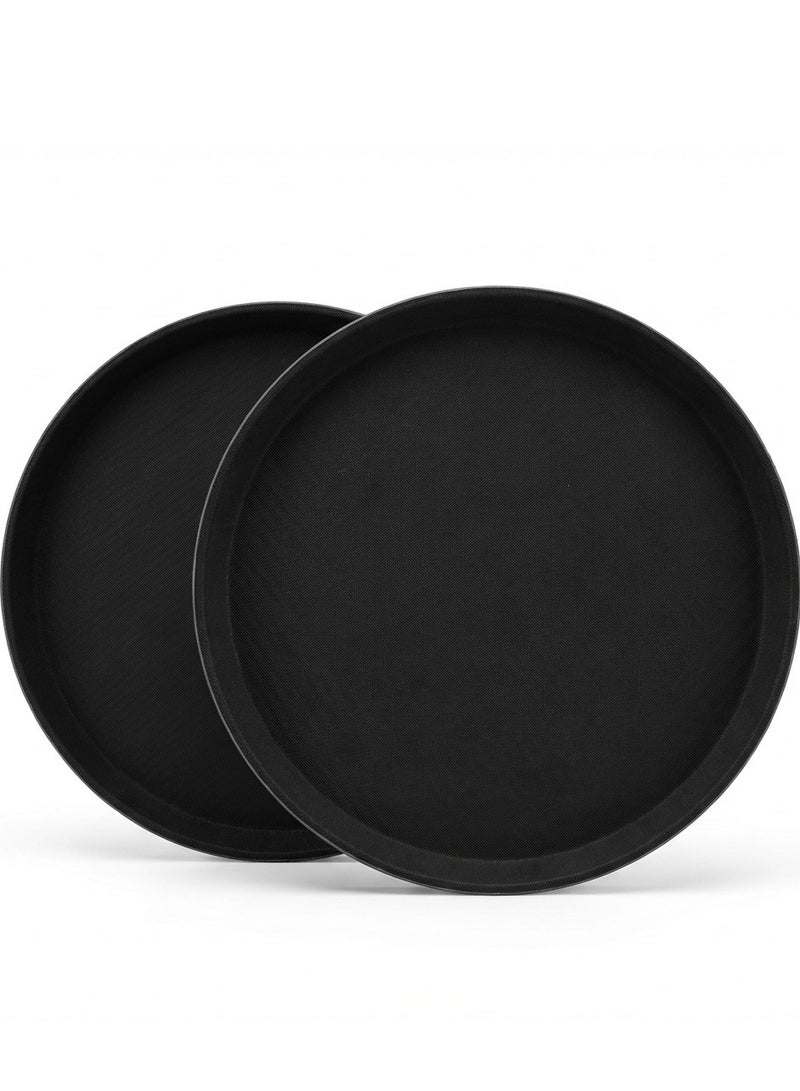 دائرة خضراء عبوتان من صواني تقديم دائرية مانعة للانزلاق، مقاس 28 سم / 11 بوصة، للاستخدام التجاري | صواني تقديم طعام متينة من الألياف الزجاجية للمطاعم والمقاهي والحانات والفنادق | صواني نادل متينة مانعة للانزلاق - Image 1