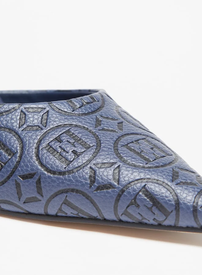 ELLE Women Monogram Embossed Slingback Pumps with Flared Heels
