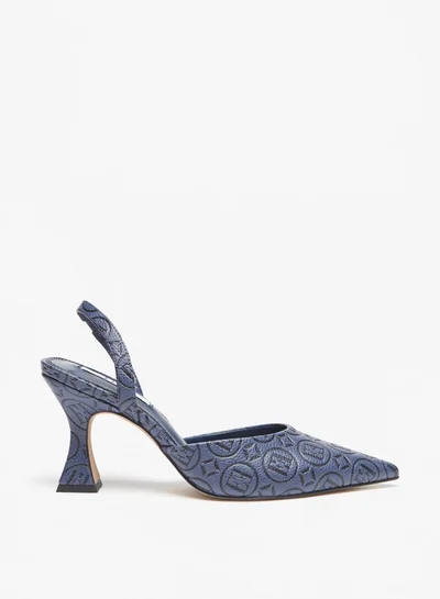 ELLE Women Monogram Embossed Slingback Pumps with Flared Heels
