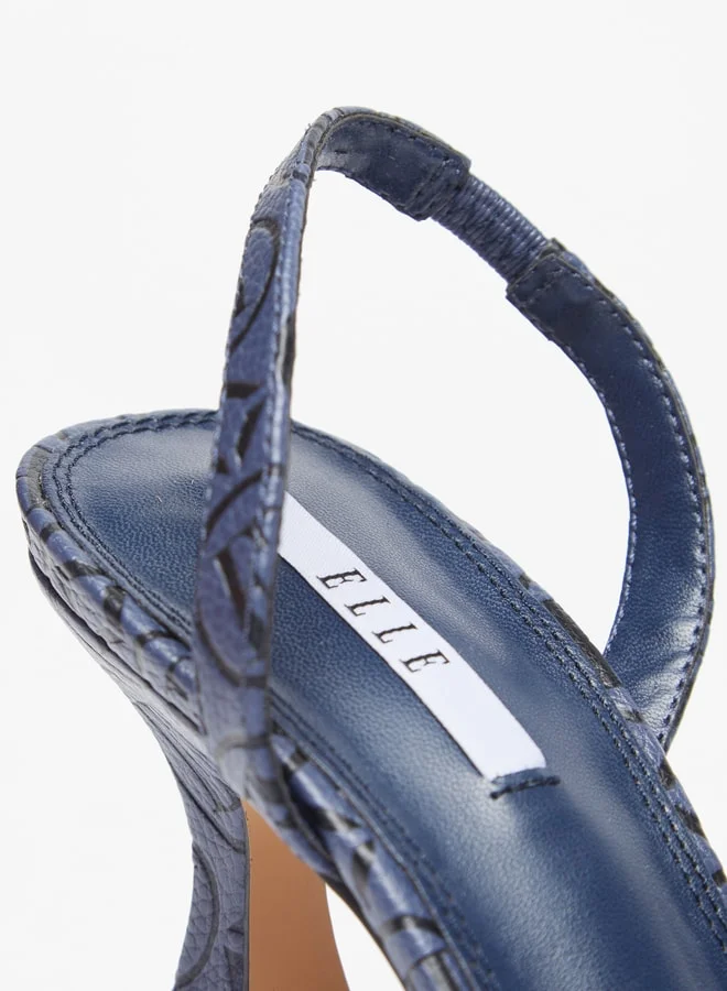 ELLE Women Monogram Embossed Slingback Pumps with Flared Heels