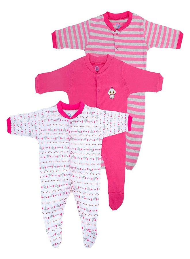 Mini Berry Babyneeds New Born Baby Multi-Color Long Sleeve Cotton Sleep Suit Romper for Boys and Girls Set of 3 - Image 1