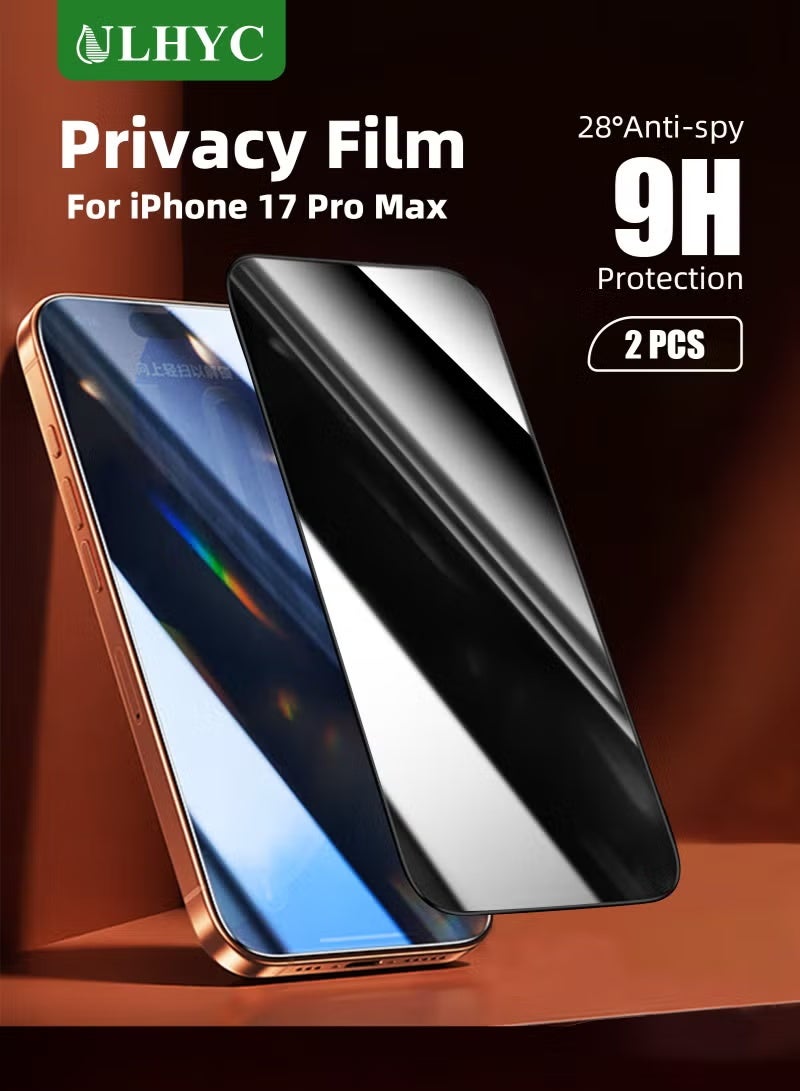 يو إل اتش واي سي واقي شاشة الخصوصية لهاتف iPhone 17 Pro Max، قطعتان، مقاس 6.9 بوصة، [صلابة 9H] [مضاد للتجسس بزاوية 28 درجة]، زجاج مقوى فائق النحافة، متوافق مع معرف الوجه، أداة تركيب سهلة، مقاوم للخدش، مناسب للجراب - أسود - Image 1