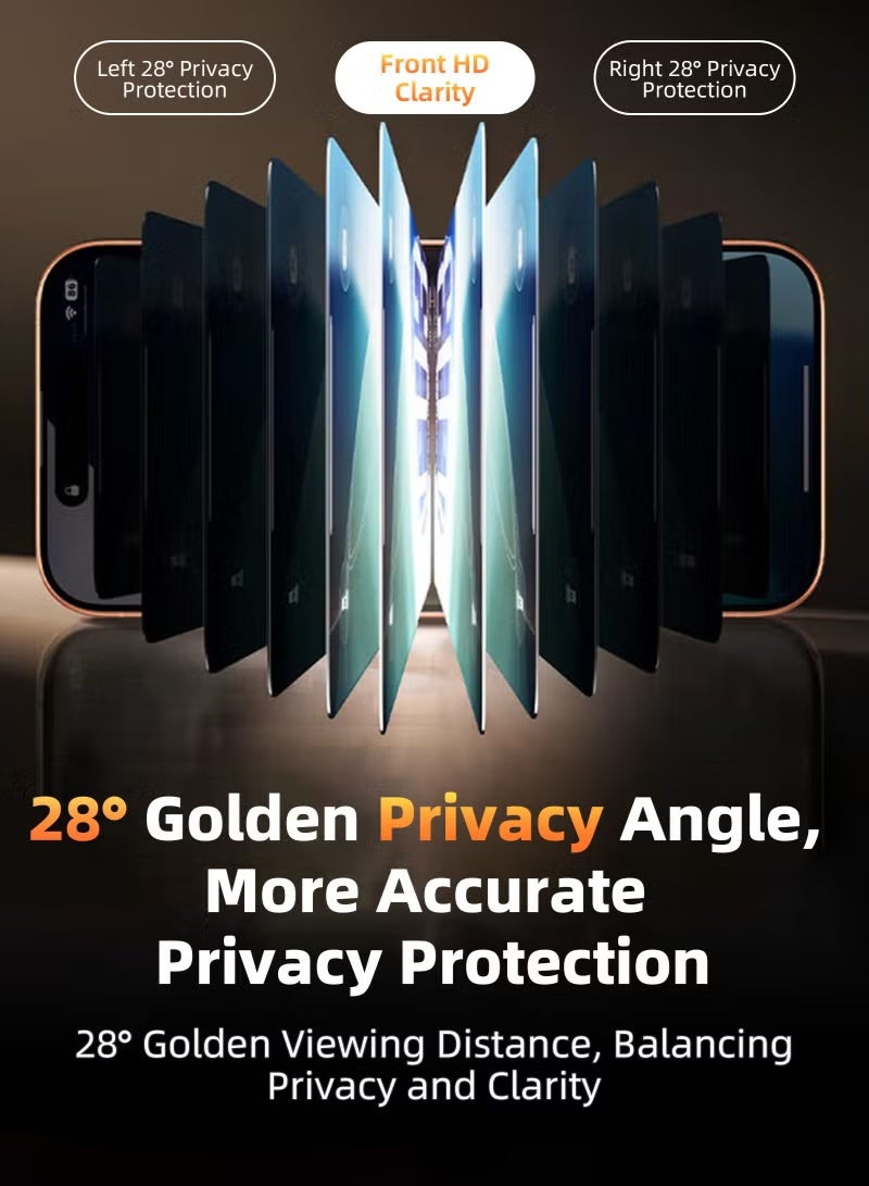 يو إل اتش واي سي واقي شاشة الخصوصية لهاتف iPhone 17 Pro Max، قطعتان، مقاس 6.9 بوصة، [صلابة 9H] [مضاد للتجسس بزاوية 28 درجة]، زجاج مقوى فائق النحافة، متوافق مع معرف الوجه، أداة تركيب سهلة، مقاوم للخدش، مناسب للجراب - أسود - Image 4