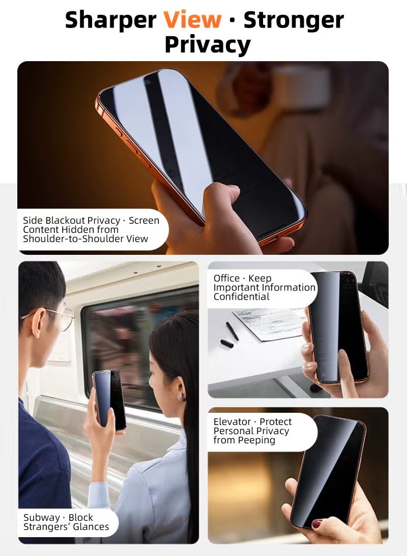 يو إل اتش واي سي واقي شاشة الخصوصية لهاتف iPhone 17 Pro Max، قطعتان، مقاس 6.9 بوصة، [صلابة 9H] [مضاد للتجسس بزاوية 28 درجة]، زجاج مقوى فائق النحافة، متوافق مع معرف الوجه، أداة تركيب سهلة، مقاوم للخدش، مناسب للجراب - أسود - Image 5