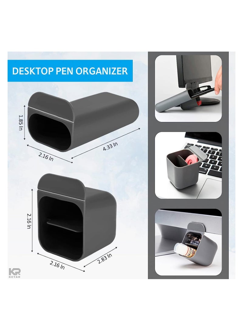 Computer Monitor Pen Holder, Screen Pen Pencil Holders Creative DIY Adhesive Pen Holder, Desk Organizers Containers for Home Office Desk Accessories, 3 Pcs - Grey - Image 3