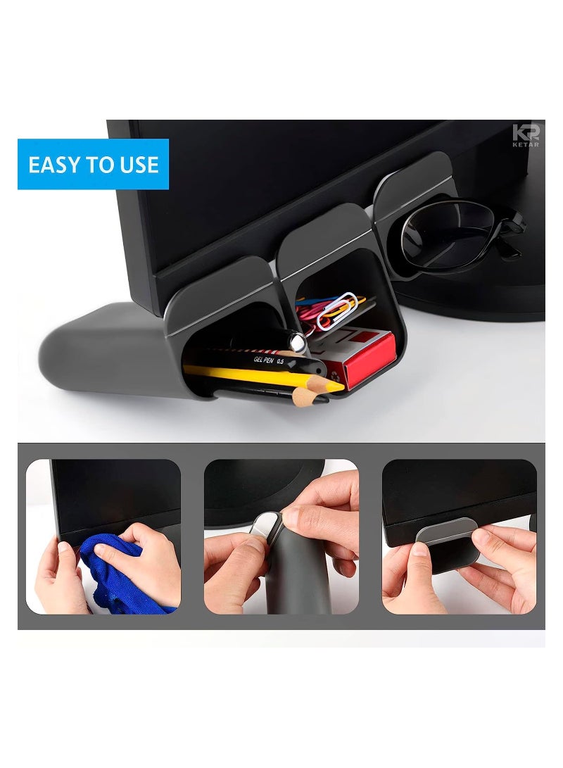 Computer Monitor Pen Holder, Screen Pen Pencil Holders Creative DIY Adhesive Pen Holder, Desk Organizers Containers for Home Office Desk Accessories, 3 Pcs - Grey - Image 5