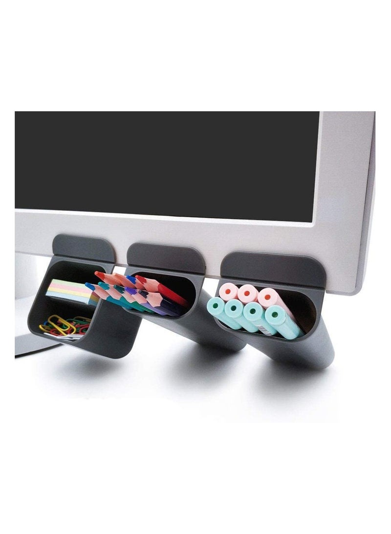 Computer Monitor Pen Holder, Screen Pen Pencil Holders Creative DIY Adhesive Pen Holder, Desk Organizers Containers for Home Office Desk Accessories, 3 Pcs - Grey - Image 1
