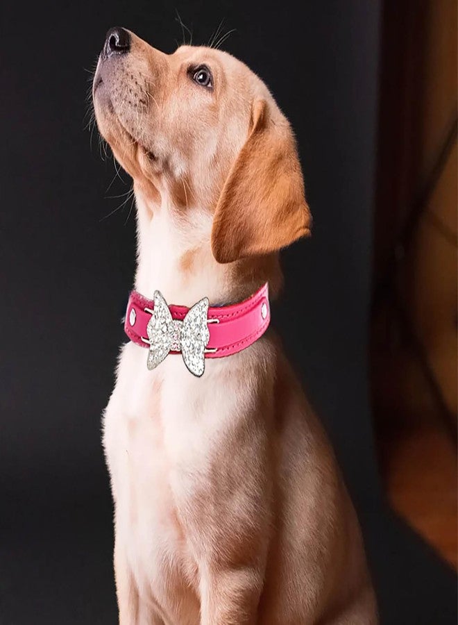 Campsis Diamond Bow Dog Collar Hot Pink Bling Leather Dog Collars with Rhinestone Bow Tie Puppy Collar Adjustable for Small Medium Large Dogs (S:7.5-10.6inch) - Image 3
