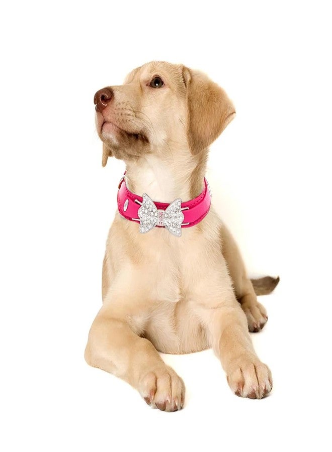 Campsis Diamond Bow Dog Collar Hot Pink Bling Leather Dog Collars with Rhinestone Bow Tie Puppy Collar Adjustable for Small Medium Large Dogs (S:7.5-10.6inch) - Image 5