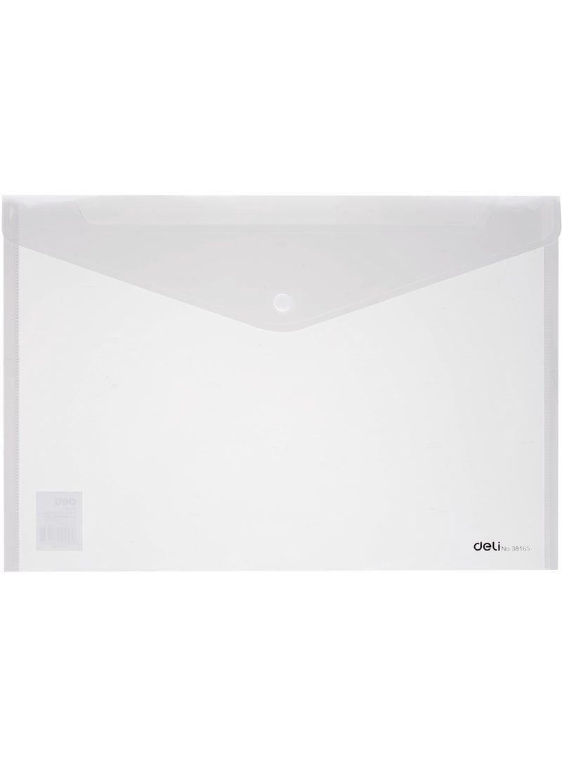 Deli E38165 FC File Bag (Transparent) – ideal for organizing documents, receipts & stationery - Image 1