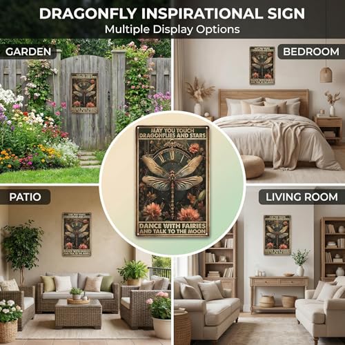 FunnySign Dragonfly Gifts Vintage Dragonfly Decor May You Touch Dragonflies And Stars Funny Tin Sign for Home Bedroom Living Room Kitchen Cafe Decor 8x12 Inch(3944) - Image 3