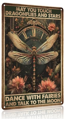 FunnySign Dragonfly Gifts Vintage Dragonfly Decor May You Touch Dragonflies And Stars Funny Tin Sign for Home Bedroom Living Room Kitchen Cafe Decor 8x12 Inch(3944) - Image 1