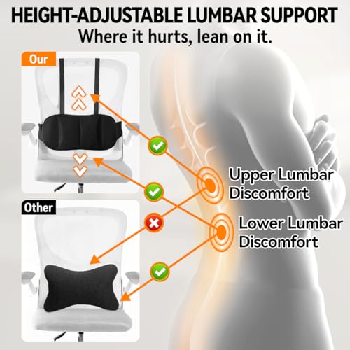 Veitail Lumbar Support Pillow for Office Chair and CarBack Support for Office Chair CushionAdjustable Straps Securely Fixed Car Lumbar Support Pillow Black for Office Chiar - Image 3