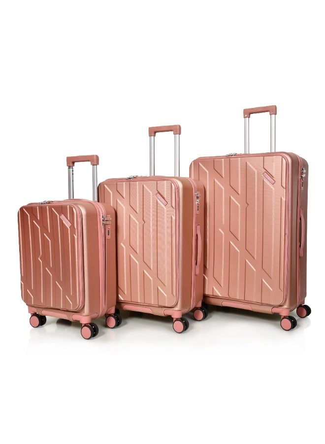 مورانو شنط سفر من مورانو للجنسين بجيب أمامي مجموعة من 3 قطع طقم حقائب سفر روز قولد مقاسات 28''-24''-20'' إنش - Image 1