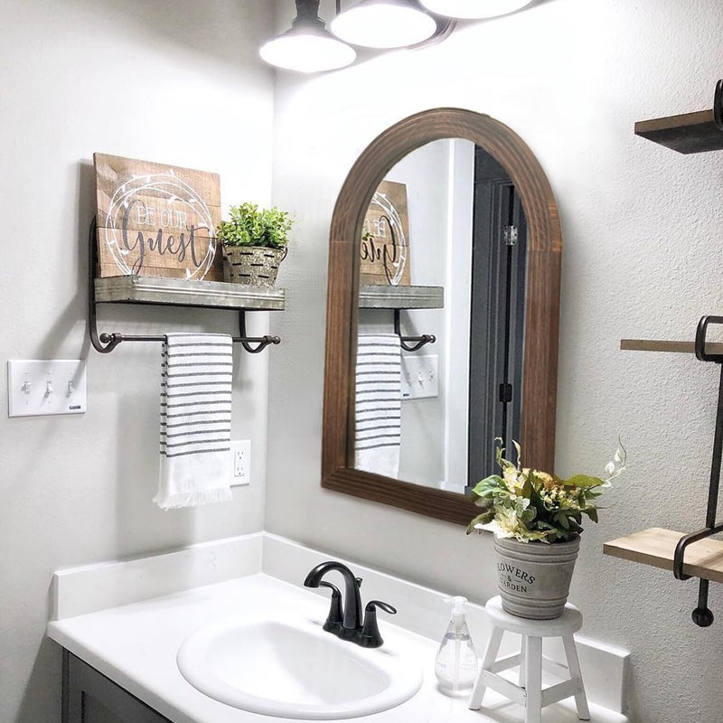 LOSOUR Arched Mirror, Farmhouse Decor Solid Wood Frame Wall Mirror, Bathroom Mirrors, Large Vintage Mirror for Bathroom, Living Room,Bedroom, Entryway, Hallway,Foyer (Coffee, 20inch*30inch) - Image 1