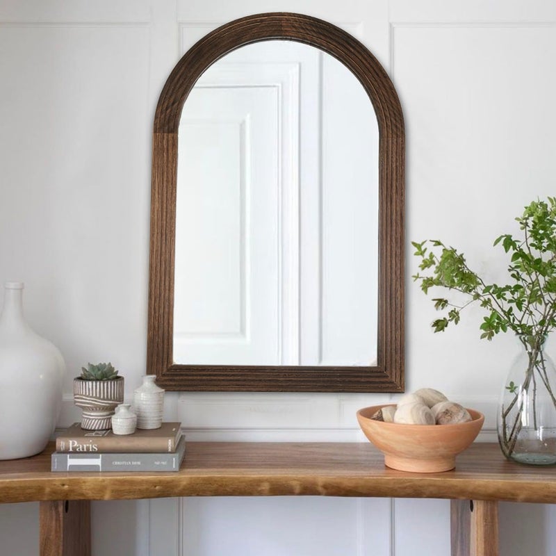 LOSOUR Arched Mirror, Farmhouse Decor Solid Wood Frame Wall Mirror, Bathroom Mirrors, Large Vintage Mirror for Bathroom, Living Room,Bedroom, Entryway, Hallway,Foyer (Coffee, 20inch*30inch) - Image 2