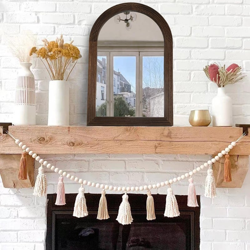 LOSOUR Arched Mirror, Farmhouse Decor Solid Wood Frame Wall Mirror, Bathroom Mirrors, Large Vintage Mirror for Bathroom, Living Room,Bedroom, Entryway, Hallway,Foyer (Coffee, 20inch*30inch) - Image 3