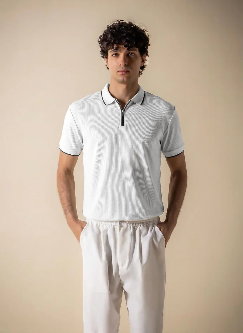 SHAPES CONTRAST RIB SLIM POLO SHIRT
