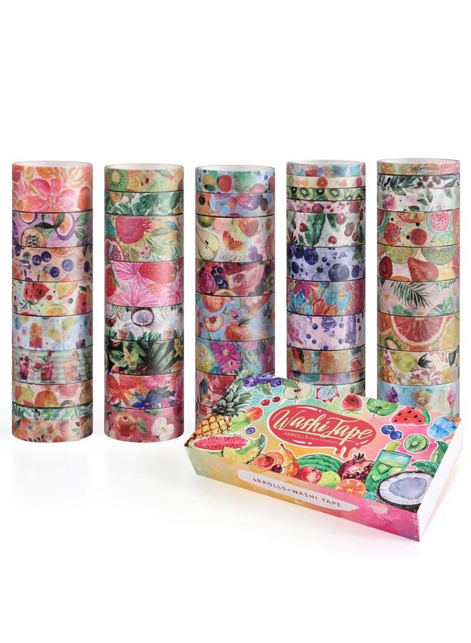 emmoolife 48 Rolls Summer Tropical Fruits Washi Tape Set, Vibrant Watercolor Fruit Coconut Decorative Tape, Bright Colorful Holiday Tape for Scrapbooking, Bullet Journaling, Junk Journal Supplies, DIY Art - Image 2
