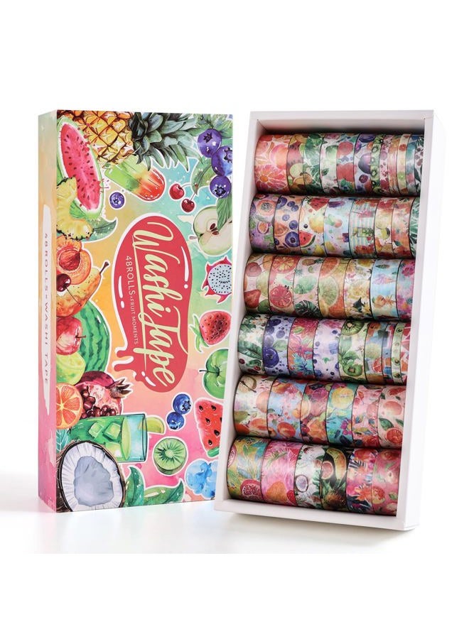 emmoolife 48 Rolls Summer Tropical Fruits Washi Tape Set, Vibrant Watercolor Fruit Coconut Decorative Tape, Bright Colorful Holiday Tape for Scrapbooking, Bullet Journaling, Junk Journal Supplies, DIY Art - Image 1