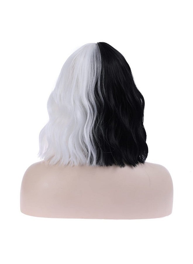 ماجكوو شعر مستعار نصف أسود أبيض مع الانفجارات للنساء والفتيات قصير مجعد ومموج شعر مستعار بوب أبيض وأسود شعر مستعار زي الهالوين التأثيري شعر مستعار للحفلات - Image 4