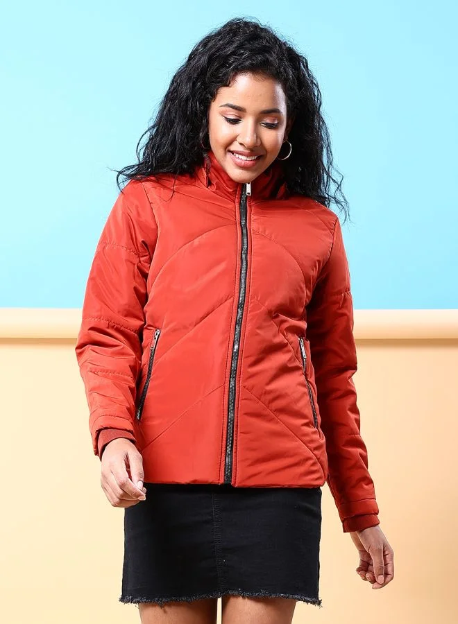Freehand Women Regular Fit Solid Puffer Jacket With Fur Insert At Hood