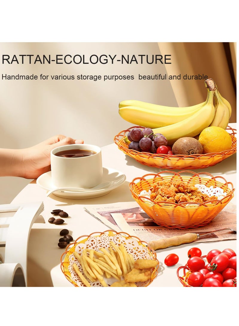 Excefore Round Woven Bread Basket, 4 PCS Hand-Woven Wicker Bread,  Gift Baskets Imitation Rattan Fruit Basket, Imitation Rattan Basket for Kitchen, Restaurant, Outdoor - Image 4