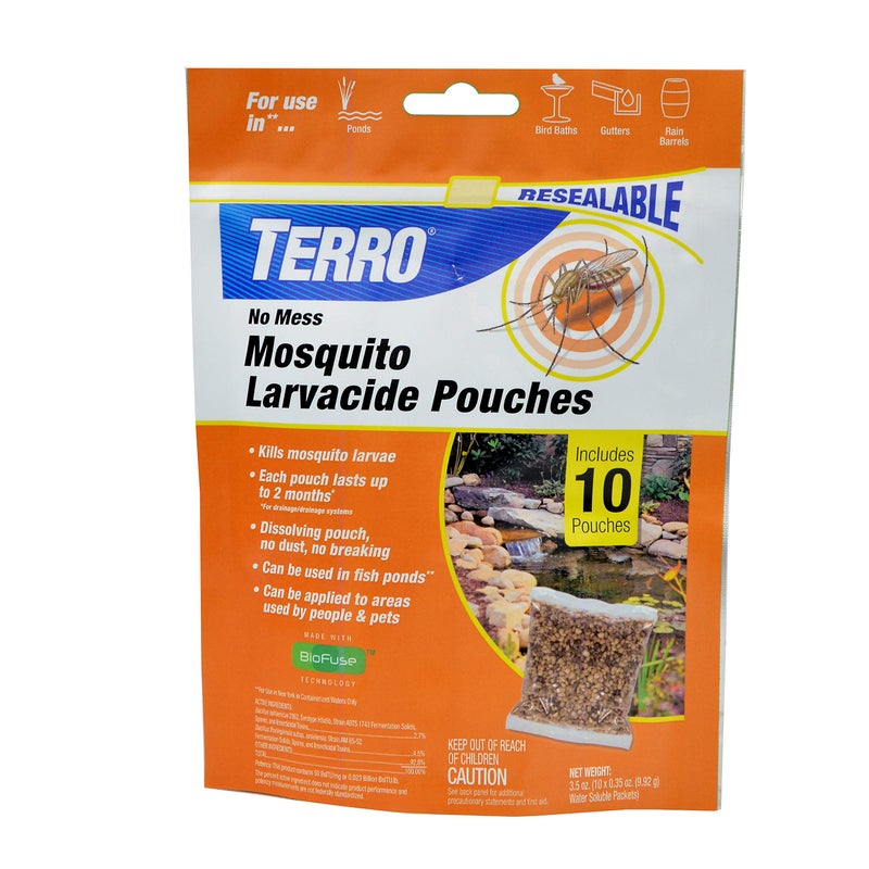 TERRO No Mess Mosquito Larvacide Pouches - 10 Pouches Included - T1210-10 Mosquito Larvacide Packets - Dissolvable Pouch for Stagnant Water - Image 1