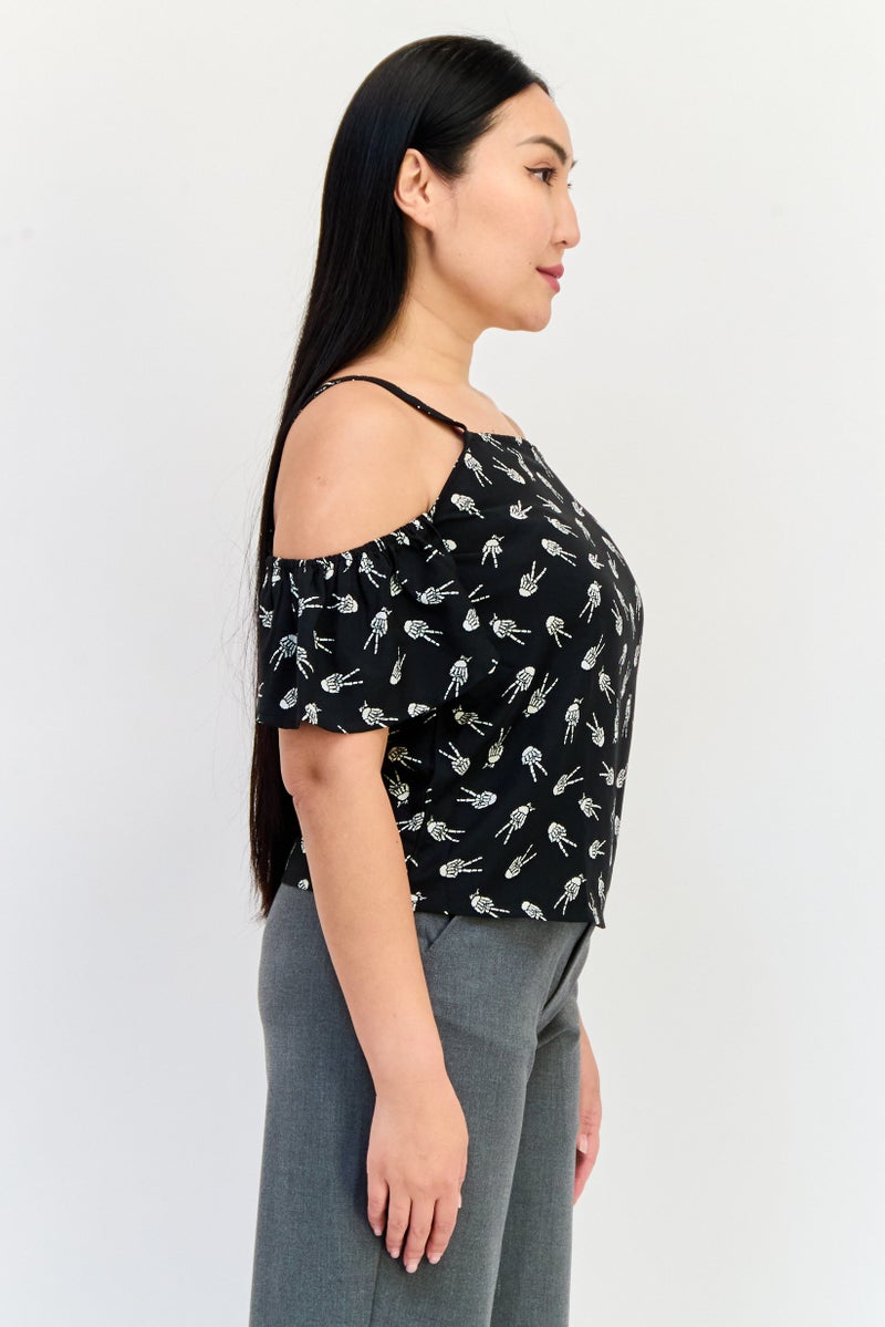 ONLY Women Square Neck Cold Shoulder Allover Print Top, Multicolor - Image 2