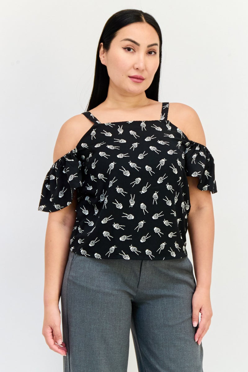 ONLY Women Square Neck Cold Shoulder Allover Print Top, Multicolor - Image 1