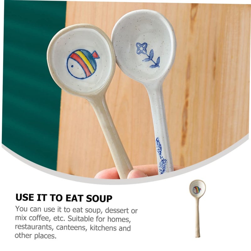 Creative Ceramic Soup Spoon Long Handle Cartoon Pattern For Kids Family Meals - Image 4